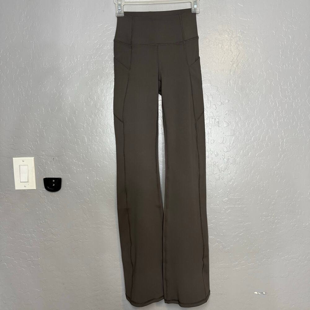 Fabletics Oasis PureLuxe High-Waisted Pocketed Kick Flare Pants Taupe Slate XS⁠